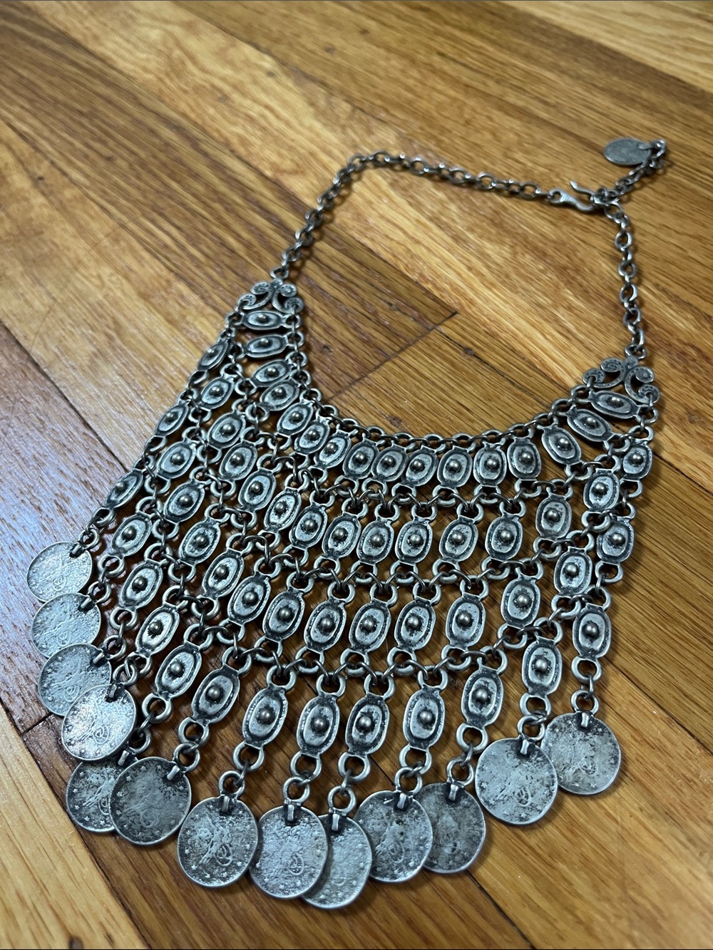 Antique Silver-Tone Coin Bib Necklace